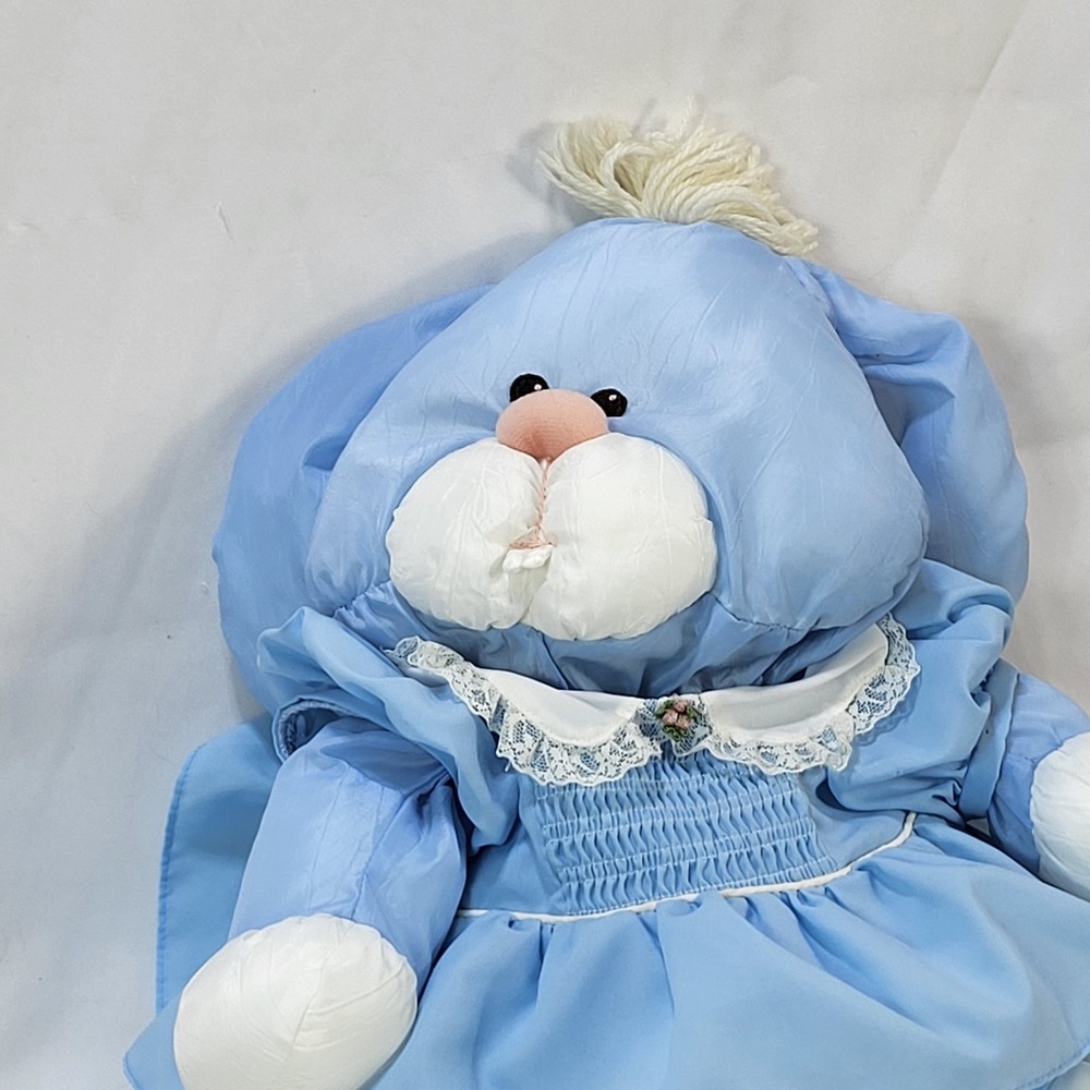 Fisher Price Puffalump Blue Bunny Rabbit Plush 1986 Vintage Toy 8004 Lace Collar